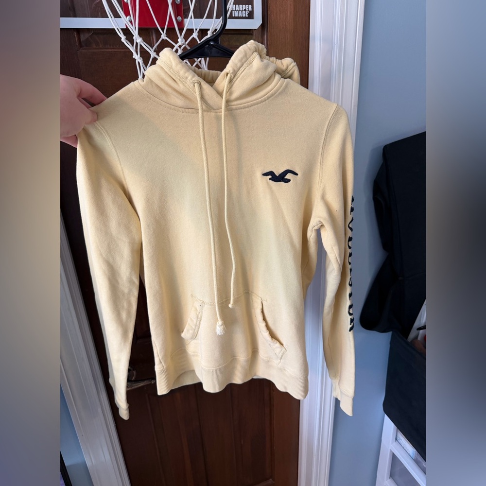 Hollister Pale Yellow Hoodie with Navy Logo